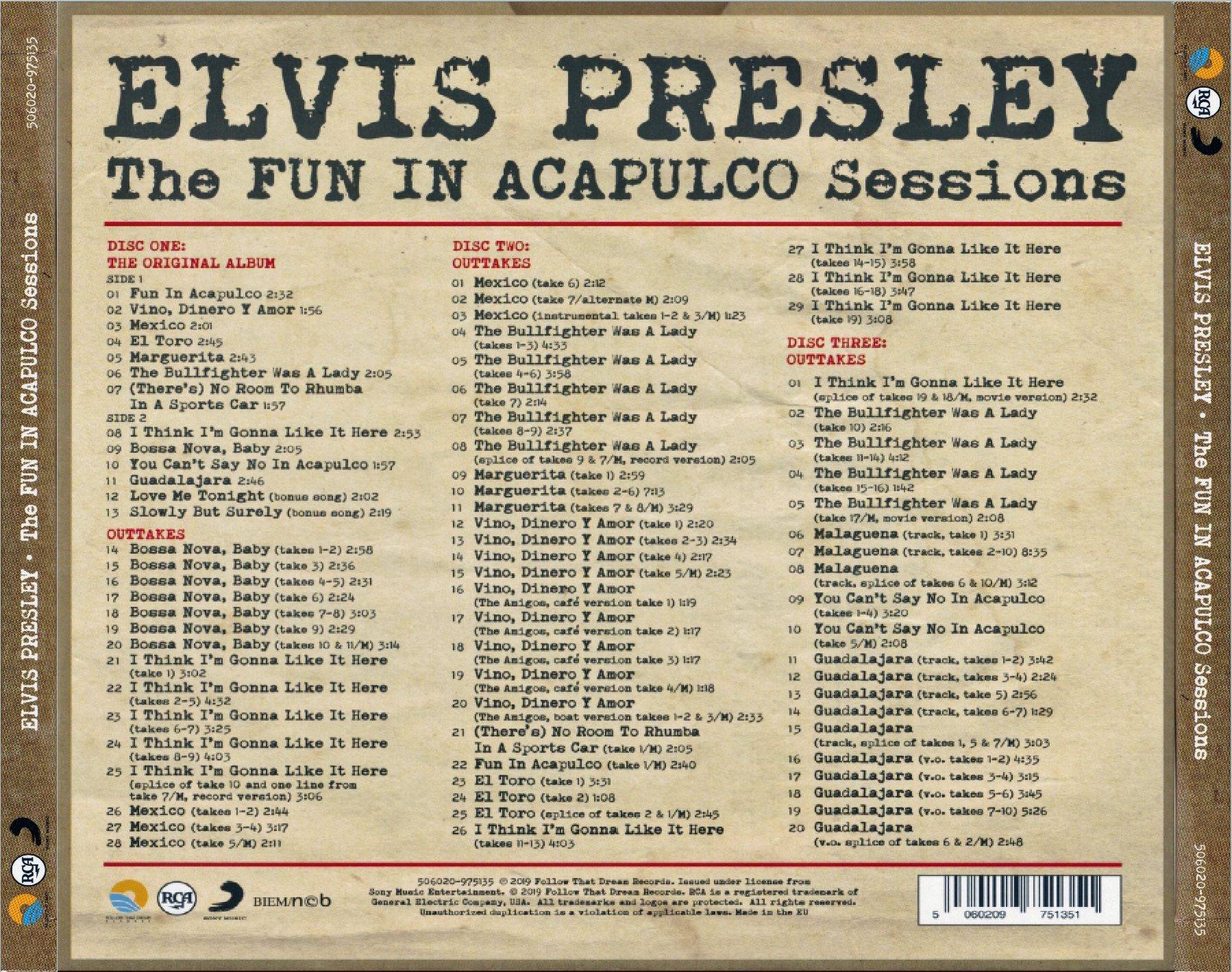 Elvis Presley The Fun In Acapulco Sessions : Back1